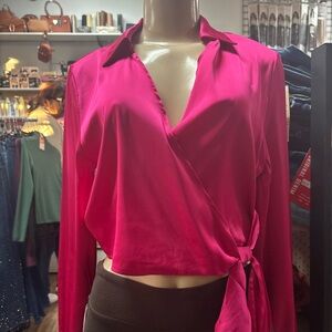 Elegant Pink Wrap Blouse